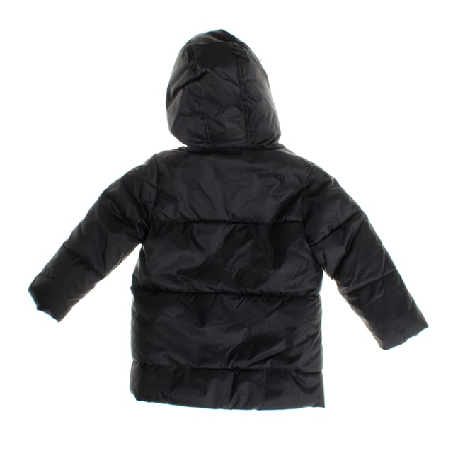 Children's parka jacket made from soft nylon fabric, with a fully padded interior that extends to the hood, providing excellent thermal insulation.

 The water-resistant outer layer ensures additional protection against bad weather.

 This parka features a practical double front closure: a zipper and a flap with buttons, offering additional protection against the wind.

 The elastic drawstring waist with button closure on the inside allows for a comfortable fit.

 Its length hits just below the hip, providing greater coverage in cold weather.

 Additionally, it includes utility flap patch pockets at the hips, offering both functionality and style.

 It is a perfect garment to keep children warm and comfortable in adverse weather conditions.
 Composition: Shell: 100% Nylon; Lining: Acrylic; Interior: 100% Polyester; Faux Fur: 44% Modacrylic, 42% Acrylic, 14% Polyester; Filling: 100% Polyester
 Care:
- Hand wash or delicate cycle.
 - Remove the faux fur trim before washing.
 - Do not use a dryer.
 - Do not iron.
 - Store in a cool, dry place.