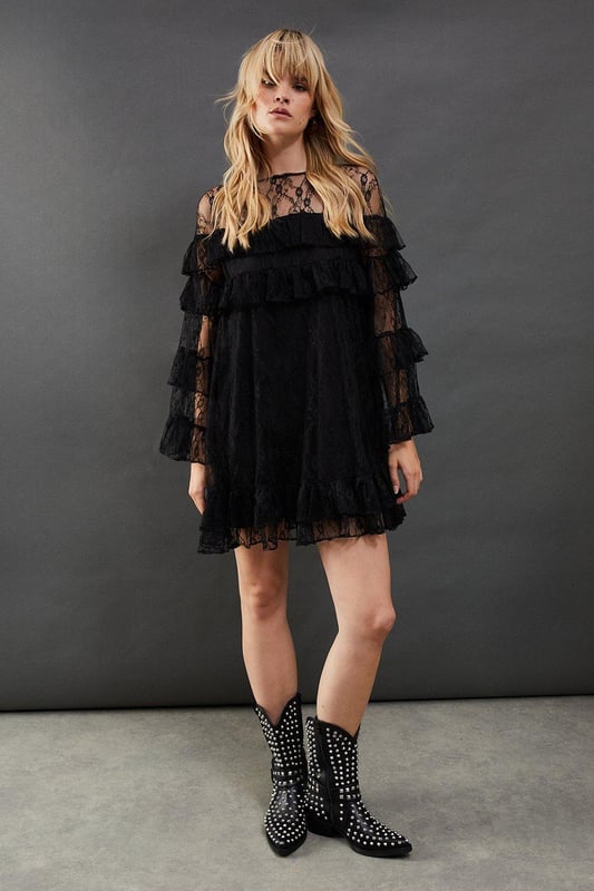 Chantilly Lace Tier Mini Smock Dress