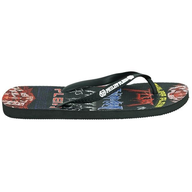 Philipp Plein Rock Logos Black Flip Flops. Philipp Plein Flips Flops. Philipp Plein Branding. 100% EVA Sole, 100% PL Upper. Philipp Plein 2022 Beachwear Range. Style Code: IMPS902 99