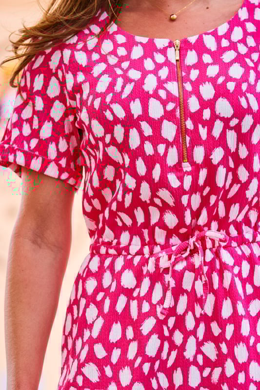 Pink Animal Print Tie Waist Shift Jersey Dress