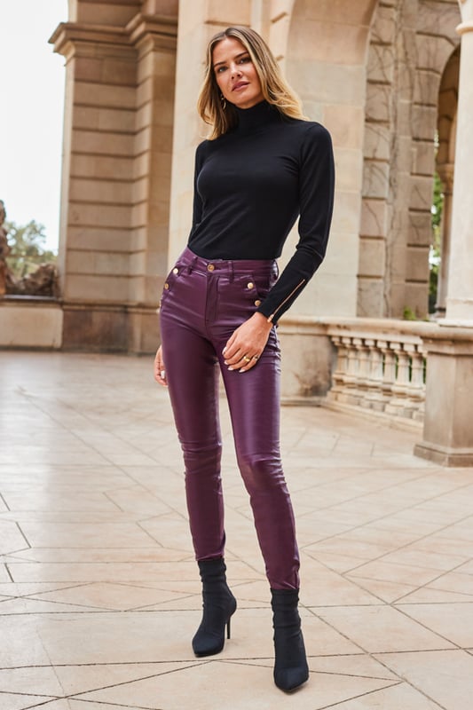 Denim, but differentLuxe coated denimDon't worry, they're still soft and stretchyClassic skinny cutOutfit-elevating gold button detailThink shirts for the office, sexy tops for going outInside leg to fit: Short 29" | Regular 31" | Long 33"