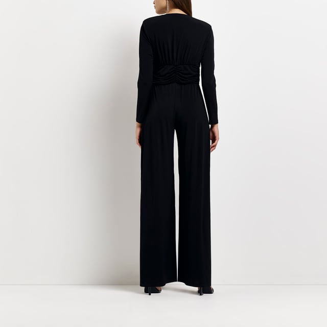 River Island Womens Jumpsuit Black Plunge Long Sleeve