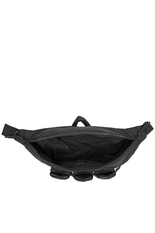 The perfect practial edition to any outfit. This unique triple-pocket design sling bag has enough internal and external space to carry all your every day essentials. Features: , Padded lightweight nylon, Water resistant, Zip top opening to main compartment, ARTSAC screen printed logo, Triple front zip pocket with loops, Internal zip pocket, External rear zip pocket, Top grab handle, 2 Mobile phone internal net pockets, Adjustable shoulder strap allowing backpack styling or bum bag styling Style Ref: 52014 BLACK