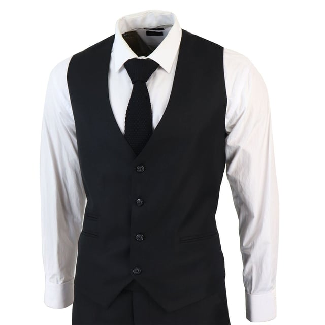 Indulge in Classic and Elegant Design with this men's 3-piece suit, featuring a timeless black color ideal for formal occasions. Product Design Bullet Points:  
Versatile Formal Attire: Suitable for weddings, business events, or special occasions, ensuring a sharp and well-dressed look.
 
Complete 3-Piece Set: Includes a jacket, vest, and trousers for a polished and coordinated outfit.
 
Premium Material: Crafted from high-quality materials for comfort and durability.
 
Tailored Fit: Offers a tailored fit that complements your body shape, enhancing your appearance and confidence.
 
Timeless Black Color: Perfect for a classic and sophisticated look, suitable for various formal settings.  Â Made from a blend of 65% Polyester and 35% Viscose for a comfortable and stylish finishSizes	Jacket & Trouser Size
36R :	36" (Chest) 30" (Waist)
38R :	38" (Chest) 32" (Waist)
40R :	40" (Chest) 34" (Waist)
42R : 	42" (Chest) 36" (Waist)
44R :	44" (Chest) 38" (Waist)
46R : 	46" (Chest) 40" (Waist)
48R :	48" (Chest) 42" (Waist)
50R :	50" (Chest) 44" (Waist)
52R :	52" (Chest) 46" (Waist)
54R :	54" (Chest) 48" (Waist)
