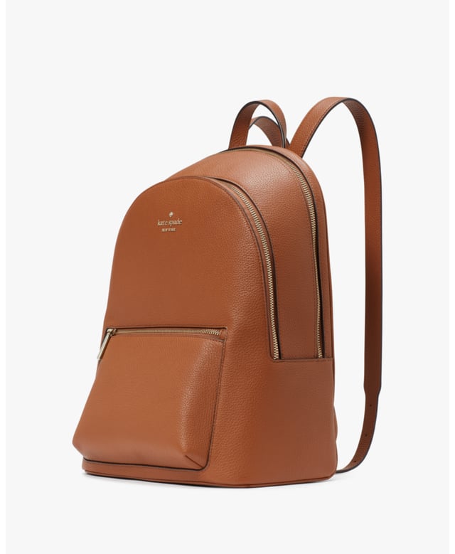 Lena Pebbled Leather Double Zip Dome Backpack, Back Zip Pocket, Front Zip Pocket,  Length: 14.50 Cm,  Width: 37.00 Cm,  Height: 29.50 Cm