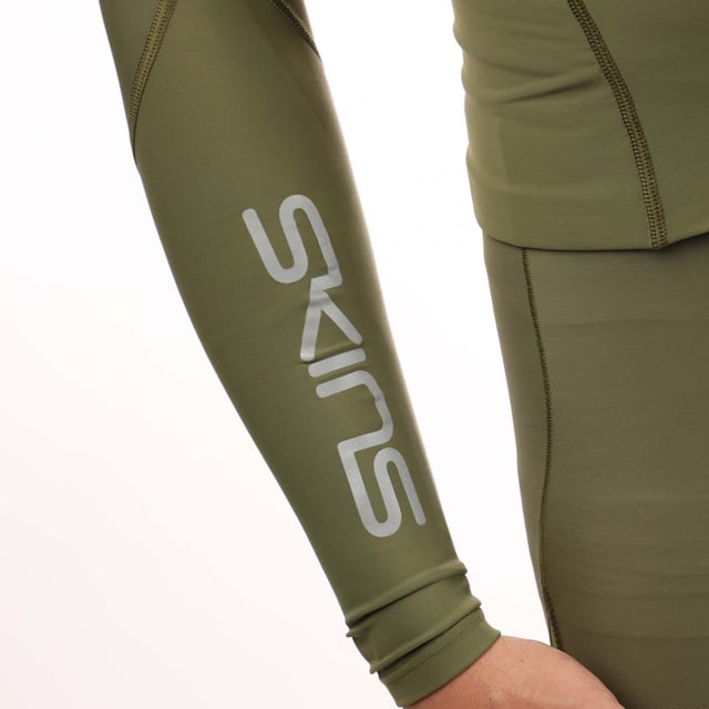 Mens Skins Series-3 Long Sleeve Top in khaki.- Round neck.- Long sleeves.- Mesh panelling for improved breathability and movement.- Silver reflective logos.- 76% Nylon  24% Elastane.- Ref: ST0030050573