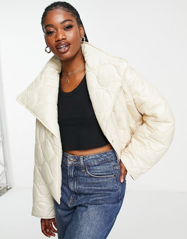 ASOS DESIGN cropped onion quilted jacket in cream White