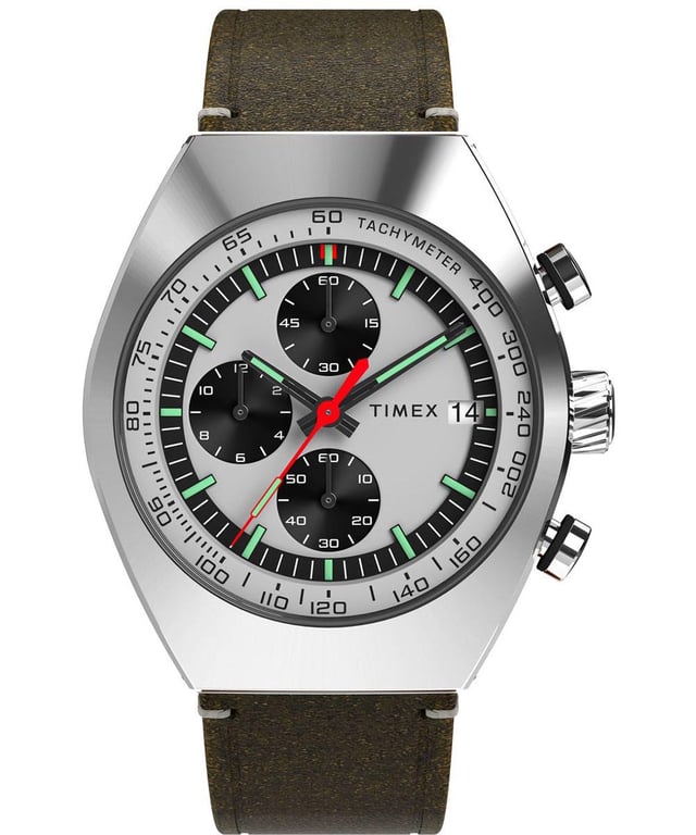 Montre Timex Legacy Tonneau Chronographe 42 Mm - Bracelet Cuir Noir - Neuve Avec Boîte
