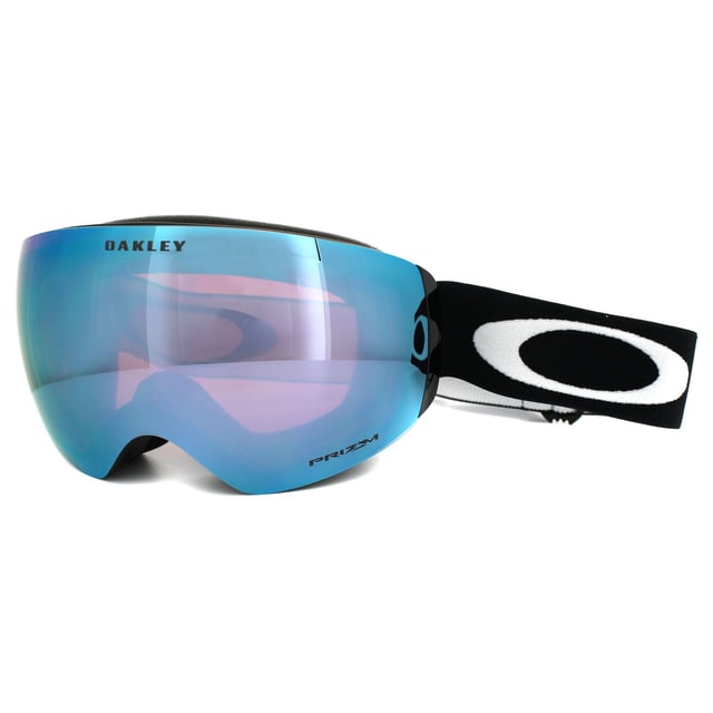 Oakley Ski Snow Goggles Flight Deck XM OO7064-41 Matt Black Prizm Sapphire Iridium are the latest innovation in ski goggles from Oakley with a large rimless lens design which gives an unbelievably good view in all directions. They feature a ridgelock lens sub-frame attachment to allow lenses to be changed quickly and easily and small frame notches under the strap anchors allow space for normal glasses. Support is given for better airflow and and the sleek frame and outrigger design is comfortable and helmet compatible. THis Flight Deck XM version is a more compact small to medium sized fit compared to the larger original Flight Deck
