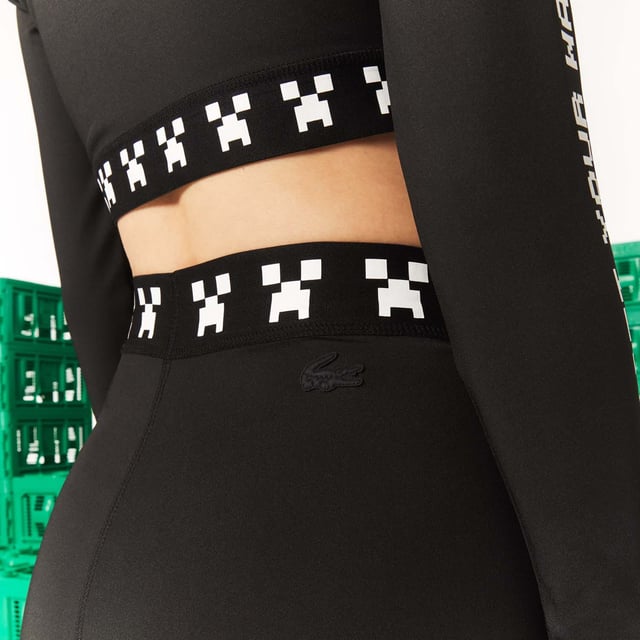 Women's Lacoste L!VE x Minecraft Bike Shorts Recycled polyester Elasticised waistband with Minecraft character print Matte and shiny prints and embroideries Tone-on-tone silicone crocodile on back