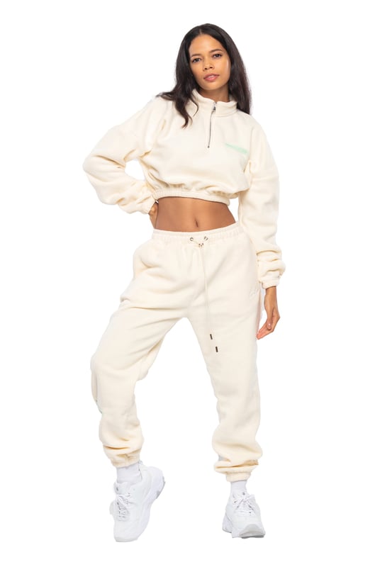 Tom Barron Casual Cropped Fleece Stilvoller Oversize-Trainingsanzug-Set für Damen