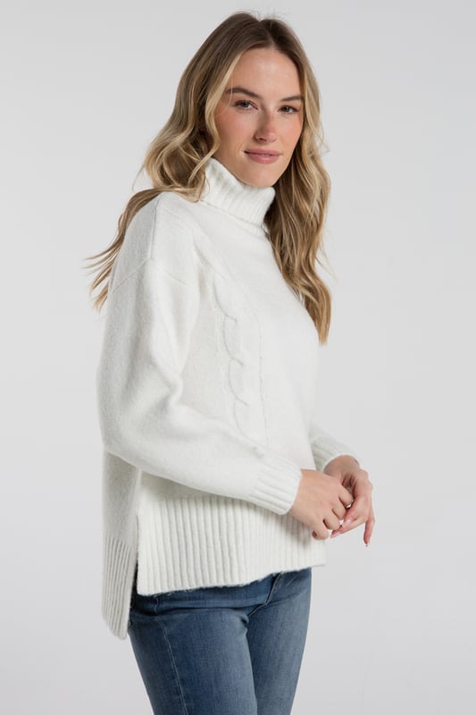 Cable Knit White Jumper Roll Neck Cable-knit Polo-neck Jumper