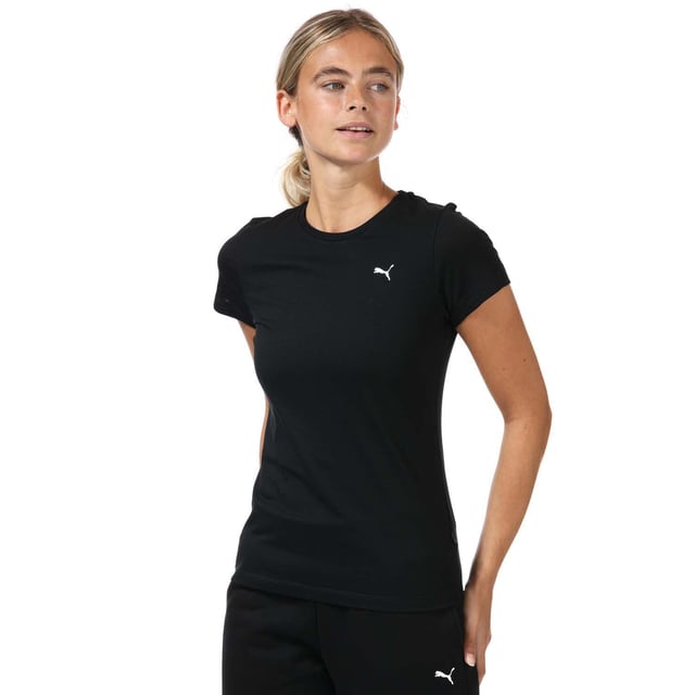 Womens Puma Essentials Small Logo T-Shirt in Puma black.- Crew neck.- Short sleeves.- Puma logo printed at left chest.- Branded back neck tape.- Regular fit.- 100% Cotton. -Ref:586776-51