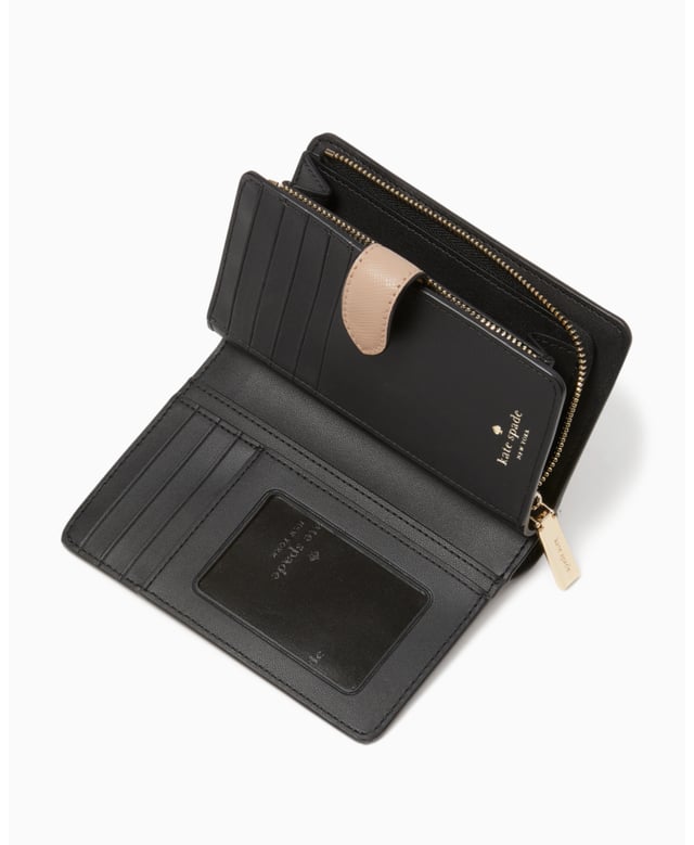 Madison Colorblock Saffiano Leather Medium Compact Bifold Wallet, Metal Pinmount Logo,  Length: 3.00 Cm,  Width: 14.00 Cm,  Height: 9.00 Cm