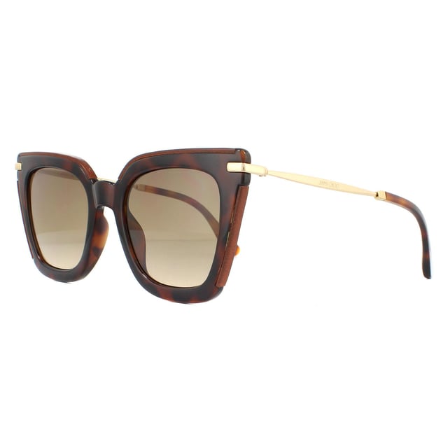 Jimmy Choo Sunglasses Ciara/G/S OCY HA Glitter Havana Brown Gradient are an edgy square style with a chunky plastic frame front and slim metal temples engraved with the Jimmy Choo logo.