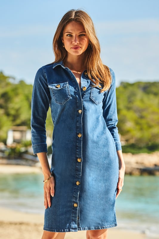 Stretch denim shirt dress sales