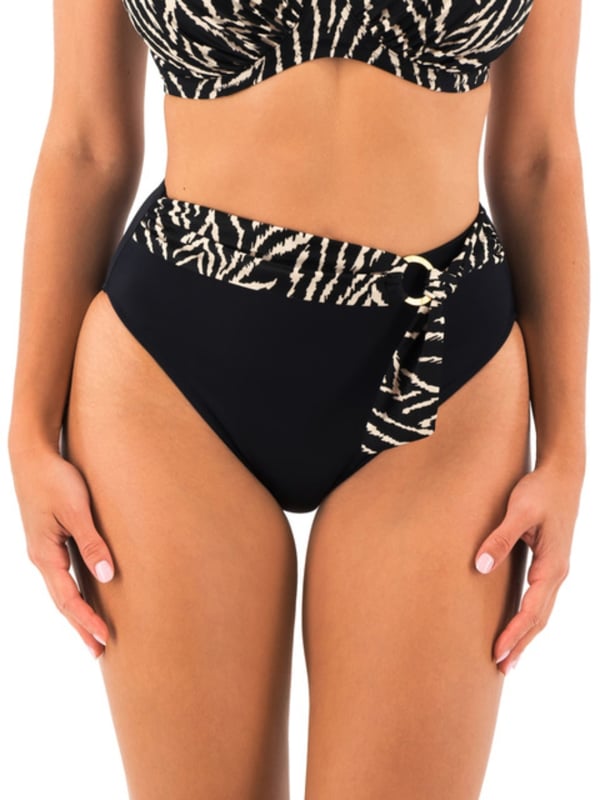 Fantasie Silhouette Island High Waist Bikini Brief. Full swim brief, with adjustable tie belt and full lining. Product is recommended to be washed on a gentle wash cycle.