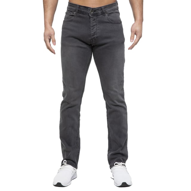 Enzo Designer Straight Leg Stretch Denim Jeans för herrar. Med 5 fickor, knappgylf och märkesknappar och nitar. Avslutad med en midjemärkning i PU-läder. (EZ359)