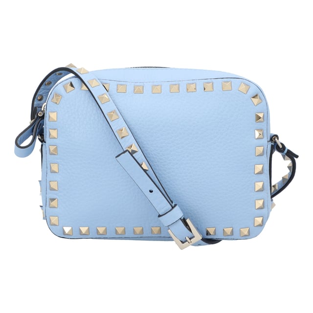 Rockstud rivets, gold-tone hardware, adjustable shoulder strap, gold-tone logo, top zip fastening.Width 21cmDepth 8cmHeight 14 cmMade in Italy