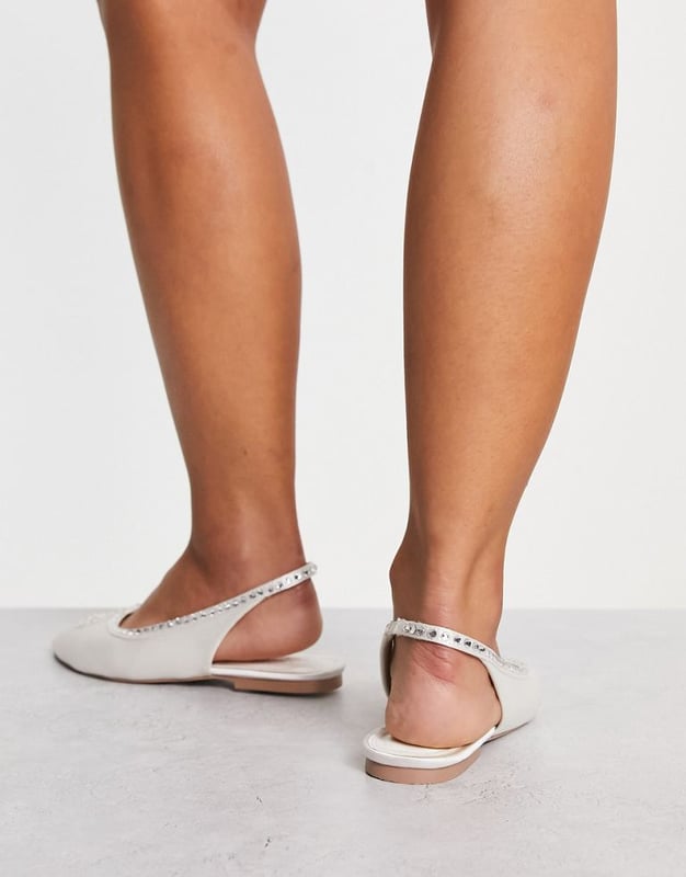 ASOS DESIGN Wide Fit Lust heart diamante ballet flats in ivory-White