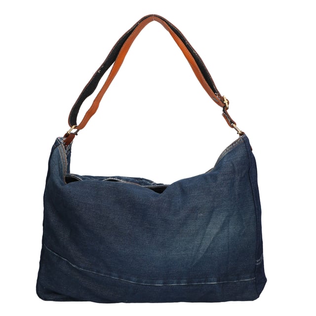Echt leer + canvas schoudertas voor dames. Product volledig gemaakt van hergebruikte en/of gerecyclede materialen.