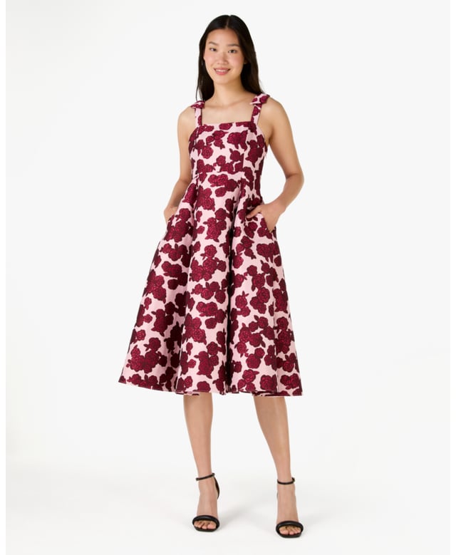 Rosy Florets Brocade Dress,  Length: 101.00 Cm