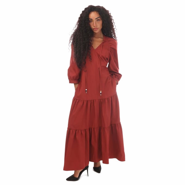 Womens BOSS Depera Dress in red.- V-neck.- 3-4 sleeves.- Cropped voluminous sleeves.- Button cuffs.- Intricate stitching details.- Unlined.- Relaxed fit.- Ref: 50469188606