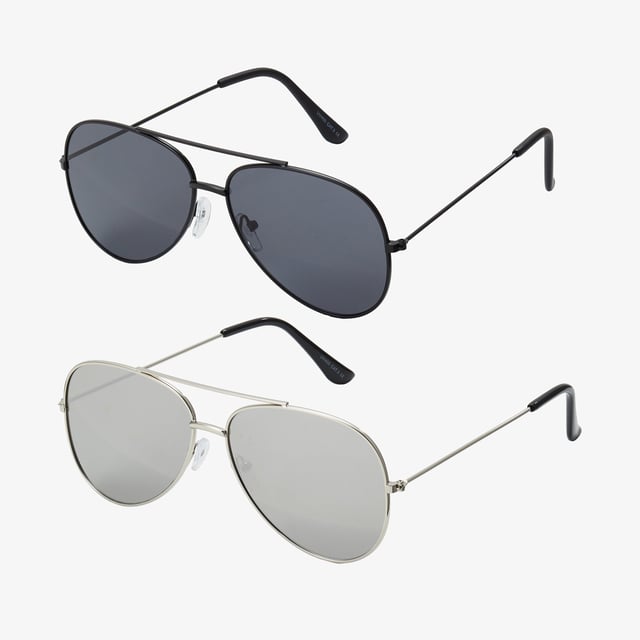 Only Sons 2 Pack Aviator Sunglasses Black Silver