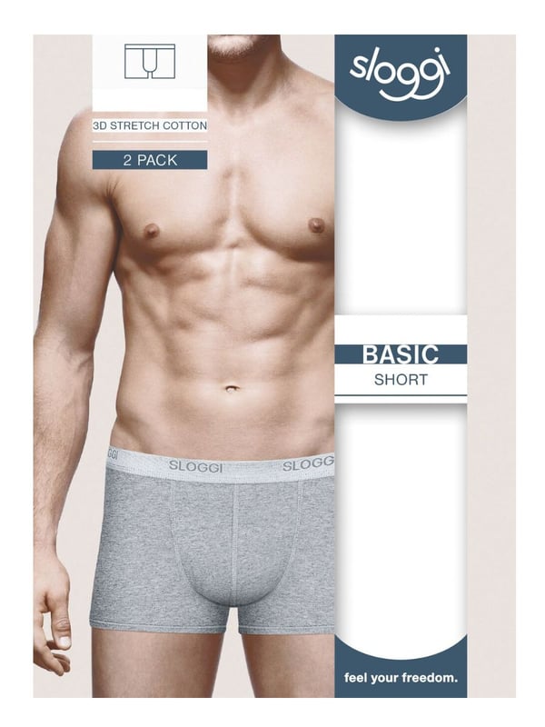 Sloggi Mens Basic Shorts C2P. Pack of 2. Cotton rich underwear with an elasticated waistband and terry lining. This product is machine washable.