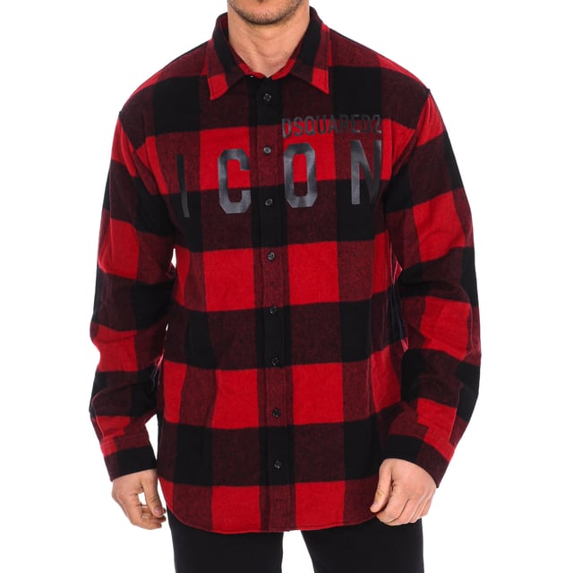 Camisa de manga larga Dsquared2.  
Cuello con solapa.  
Cierre de botones en el frente.  
Impresión de la marca en el frente.  
Puños con cierre de botones.  
Composición: 65% Lana, 30% Poliéster, 5% Otras fibras.  
Cuidado:  
Lavar a mano.  
Planchado a baja temperatura.  
No usar blanqueador.  
No usar secadora.  
No limpiar en seco.