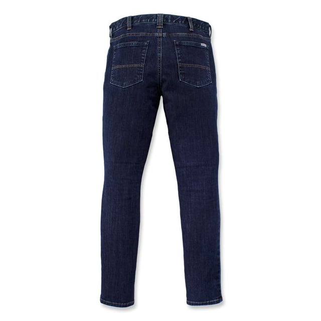 10.5 oz/yd/ 356 gsm. Rugged Flex durable stretch technology for ease of movement. Mid rise; sits just below the waist. Waistband construction provides coverage. Fitted through the hip and thigh. Skinny leg opening.