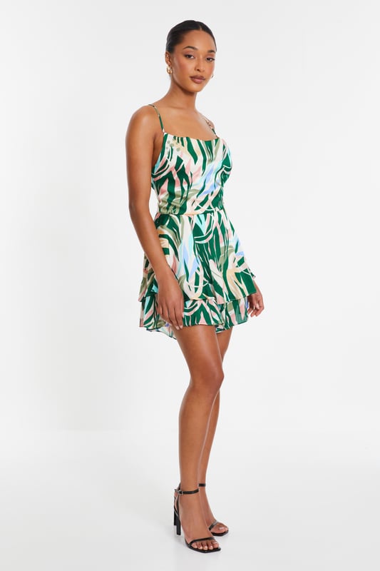 - Tropical print - Satin finish - Cowl neckline - Cross back design - Model height: 5 7" - Model wears uk 8 / us 4 / eur 36 - Always check the wash care label, cool hand wash with mild detergent