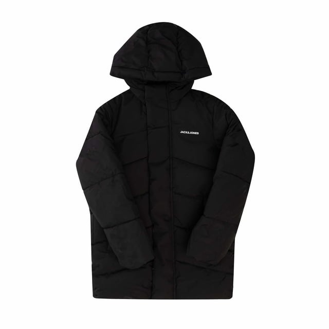 Boys Jack and Jones Otis Long Puffer Hooded Jacket in black.- Adjustable toggle hood.- Full zip fastening with Velcro storm flap.- Two front slip pockets.- Inner pocket.- Elasticated cuffs.- Straight hem.- 100% Polyester. - Ref: 12266742