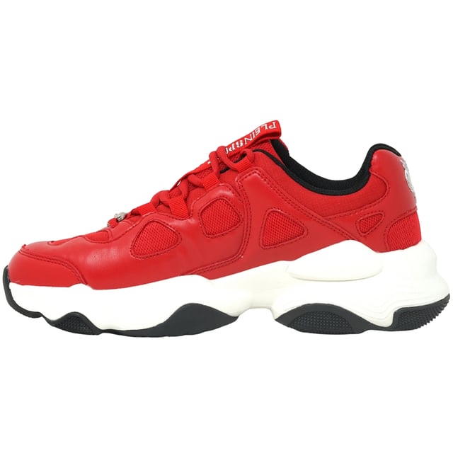 Plein Sport Brand Logo Tag Red Sneakers. Step into these sophisticated Plein Sport Logo Red Sneakers to elevate your everyday look. Crafted from lightweight material with a cushion sole, these sneakers provide comfort and style every step of the way. Show off your street style in these premium sneakers.. Low Style, Plein Sport Logo Red Trainers. Rubber Sole, 100% Textile Upper. Lace Fasten. Style Code: SIPS1007 52