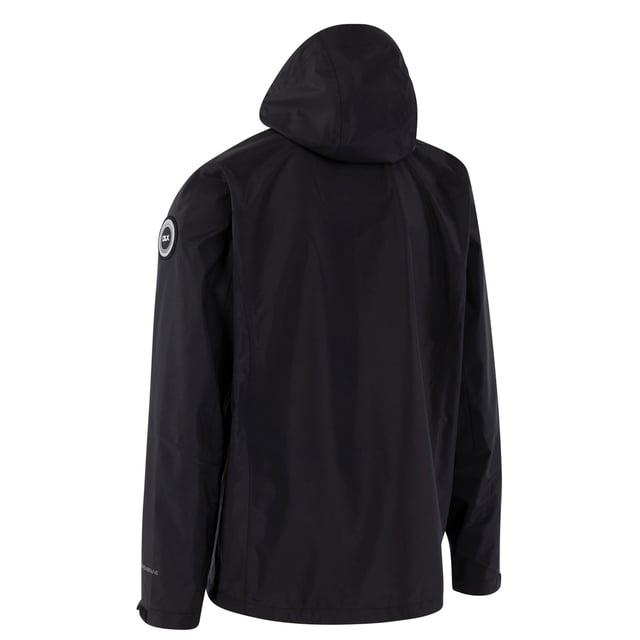 Material: Polyester, TPU Membrane. Fabric: 3 Layer. Design: Sleeve Patches, Text. Fabric Technology: Waterproof, Windproof. Cuff: Adjustable, Touch Fastening Tab. Neckline: Hooded. Sleeve-Type: Long-Sleeved. Taped Seams. Hood Features: Adjustable, Zip-Off. Pockets: 2 Side Pockets, Inner, Zip. Fastening: Full Zip. Hem: Drawcord.