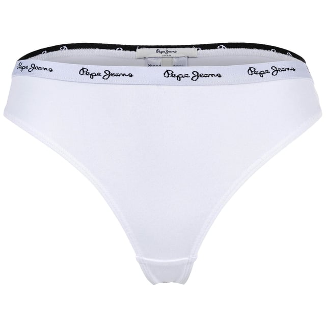 Klassische Strings für Damen von der Marke Pepe Jeans. Im praktischen 3er Vorteilspack. Mit Allover-Logo.
