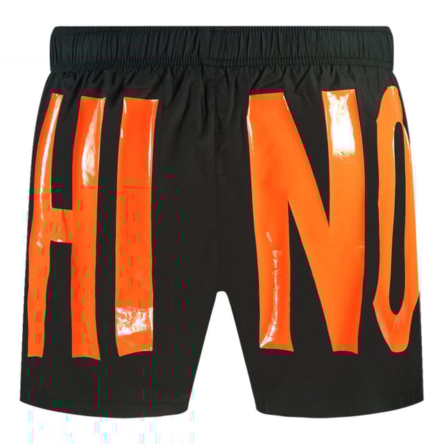 Moschino Large Orange Logo Black Shorts. Moschino Large Orange Logo Black Shorts. Elasticated Waistband. 100% Polyester. Wrap Around Logo Design. Product Code - 5B61445989 5125