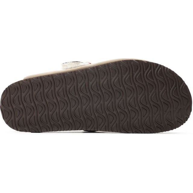 Womens nude Original Penguin poppy slippers, manufactured with suede and a rubber sole. Featuring: grip sole, gold hardware and faux fur lining.