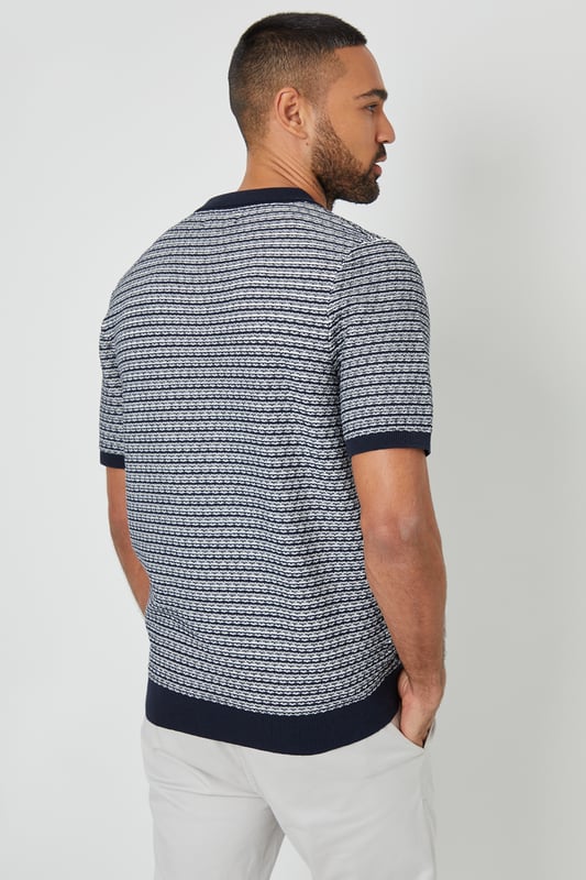 Complete your capsule wardrobe with this striped trophy neck textured knitted polo shirt from Threadbare. Cut in a regular fit, with short sleeves, this polo shirt has a ribbed trophy neck collar and is in an all-over textured stitch knit. With ribbed cuffs and a ribbed hem, and finished with a Threadbare metal tab above the hem for coveted brand recognition. Team with jeans, chinos or shorts for a laidback luxe look that's perfect for smart casual outings and everyday wear.