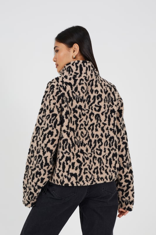 Leopard print half zip fleece hot sale