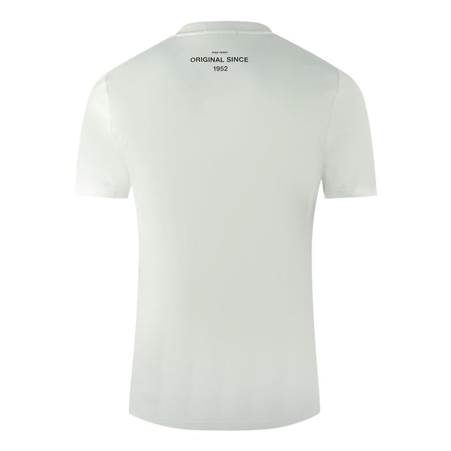 Fred Perry Large Flock Laurel Wreath Logo White T-Shirt. This Fred Perry Brand Logo White T-Shirt is crafted from 100% cotton, offering breathability and comfort for all-day wear. With its iconic logo, this t-shirt makes a stylish statement and is perfect for any casual occasion. Elevate your wardrobe with this high-quality, versatile piece.. 100% Cotton, Small Brand Logo On Chest. Slim Fit, Round Neck, Short Sleeve. Elasticated Collar. Style: M2669 100