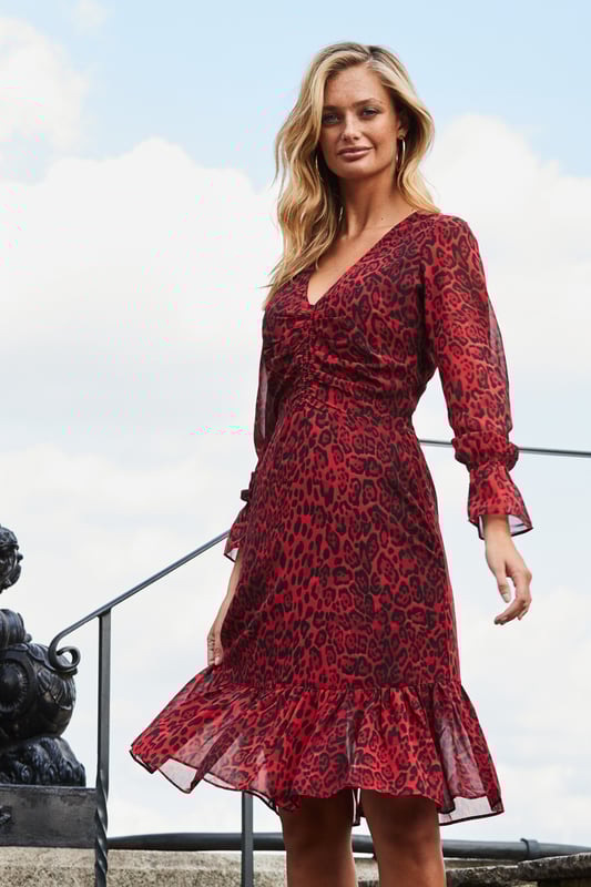 Red Leopard Print Fit Flare Dress