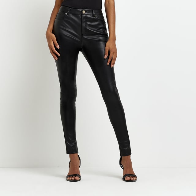 River Island Womens Skinny Trousers Black Faux Leather Bum Sculpt