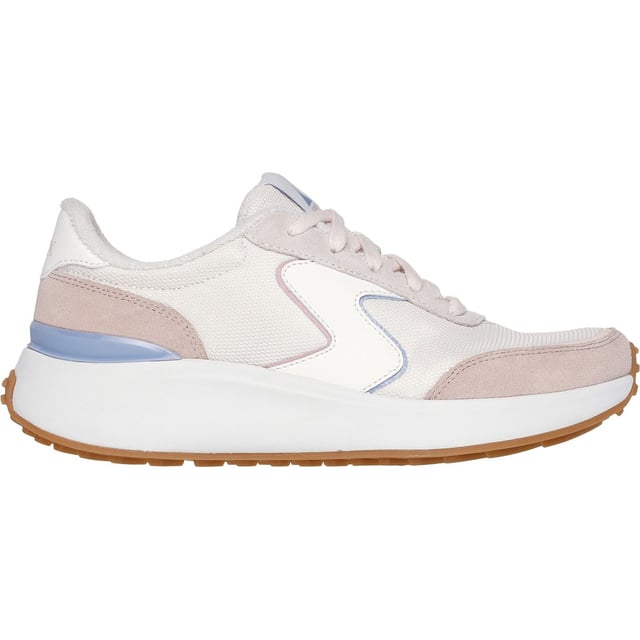 Skechers BLVD Retro Runner Leather Dames Licht Roze/Paarse Trainers De Skechers BLVD retro revival is een trainer met een bovenwerk van mesh met suède overlays en een luchtgekoelde Memory Foam comfort binnenzool.