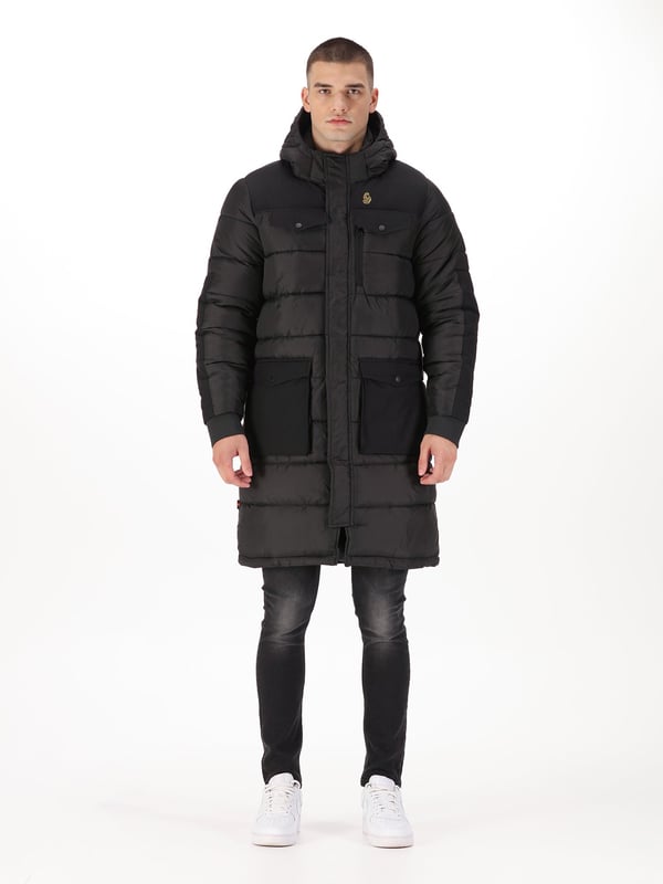 Luke 1977 Men's Dreward Long Line Padded Coat in Black