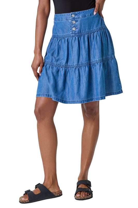 Pleated denim skirt 7xl top