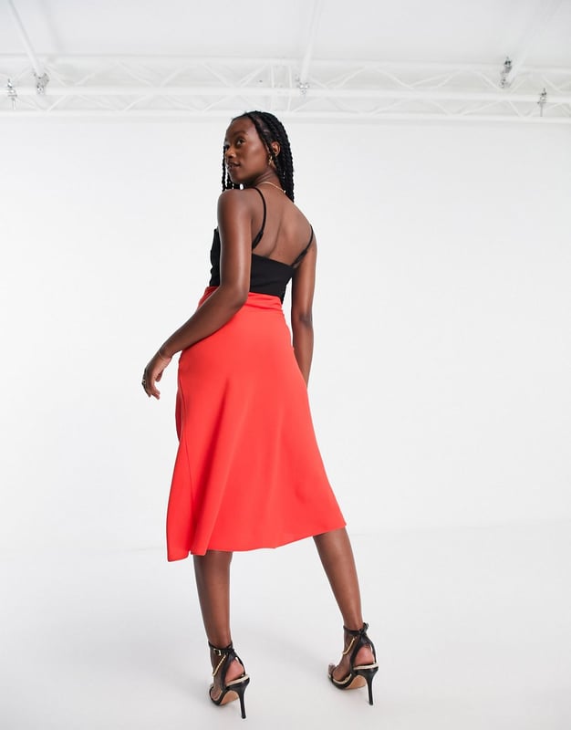 Ruched midi skirt red online