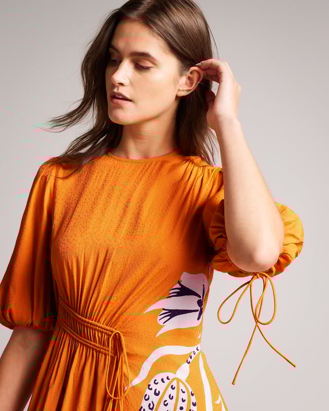Ted Baker Jeinay Printed Asymmetric Tie Midi Dress Orange