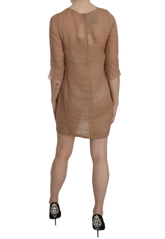 Brand: PINK MEMORIES
  Condition: Brand new with tags
  Style: 3/4 Sleeve Crewneck Shift Mini Dress
  Color: Brown
  Made in Italy
  Material: 100% Linen
  Logo details
  Gender: Women
