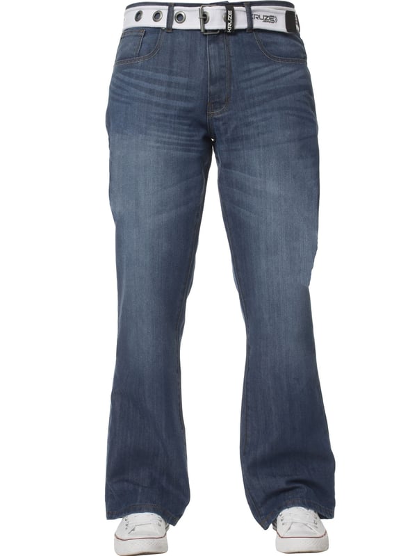 Kruze Herren Bootcut Denim-Jeans mit Kontrastnähten und Zip Fly-Verschluss. Ausgestattet mit einem 5-Taschen-Design mit Klappe geknöpft Gesäßtaschen, gebrandmarkt Knöpfe und Nieten. Ideal für Freizeit- und Arbeitskleidung.